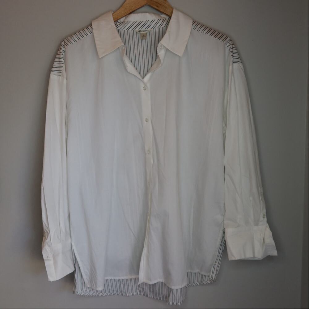 Versona Striped Mix Media Button Down Shirt L Oversized Y2K Indie